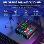 PUPGSIS Gaming Audio Mixer, Audio Interface for PC/Podcast/Streaming, Sound Board with 3.5mm/XLR Mic Input, 48V Phantom Power, Voice Changer, Live Sound Card with DJ Mixer Effects/Bluetooth/4 Channel - Image 3