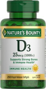 Nature's Bounty Vitamin D3 1000 IU, Immune Support, Helps Maintain Healthy Bones, 250 Rapid Release Softgels - Image 2