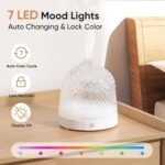 Glass Essential Oil Diffuser, 200ml Ultrasonic Aroma Diffusers with Glass Reservoir Dome & White Plastic Base Lock Color Auto-Off Timer 7 Color Light for Home Office Bedroom Yoga - Image 6
