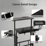 Hadulcet Mobile Standing Desk with Charging Station, Adjustable Standing Computer Desk, Standing Adjustable Laptop Cart with Wheels for Home Office Classroom Black - Image 10