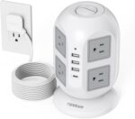 Tower Surge Protector Power Strip 10 ft, TESSAN Long Flat Extension Cord with Multiple Outlets, 8 AC Outlets with 4 USB Ports (1 USB C), Charging Station with Surge Protection, for Home Office Dorm - Image 2