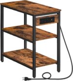 HOOBRO End Table with Charging Station, Simple Rustic Side Table with 3-Tier Storage Shelf, Narrow Nightstand for Small Spaces, for Living Room, Industrial Design, Rustic Brown and Black BF149UBZ01 - Image 2