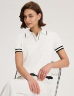 Micoson Womens Short Sleeve Lightweight Sweater Tops Lapel V Neck Cable Knit Polo Shirts Summer Loose Casual Outfits 2025 - Image 6