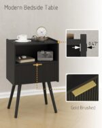 Black Nightstand,Modern Bedside Table with Storage Drawer and Open Wood Shelf, for Living Room, Bedroom and Small Spaces, Accent Night Stand with Solid Wood Legs, Easy Assembly,Classic Black - Image 6