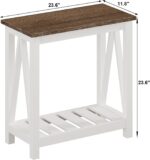 ChooChoo Farmhouse End Table, Narrow Side Table, Slim End Table with Storage Shelf for Small Spaces, Rustic Nightstand, for Living Room, Bedroom White - Image 4