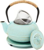 Juvale Cast Iron Teapot with Infuser - Japanese Tea Kettle - Loose Leaf Tetsubin & Trivet (Green, 3 Pcs, 18 oz/500 ml) Cast Iron Kettle - Image 2