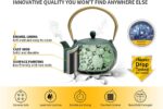 TOPTIER Japanese Cast Iron Teapot with Infuser, Stovetop Safe Teakettle, Wave Design, Enameled Interior, 30 oz (900 ml), Green - Image 3