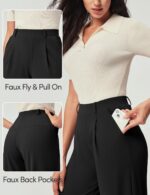 IUGA Womens Dress Pants Wide Leg Pull On Stretchy Work Pants Women High Waisted Business Casual Trousers with Pockets - Image 4