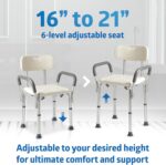Medline Shower Chair for Inside Shower, Heavy Duty, 350 lb Capacity, Adjustable Height, Non-Slip Seat with Padded Armrests & Back, White - Image 5