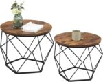 VASAGLE Small Coffee Table Set of 2, Round Coffee Table with Steel Frame, Side End Table for Living Room, Bedroom, Office, Rustic Brown and Ink Black - Image 2