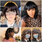 Black Mixed Brown Wig for Black Women 14 Inch Short Wavy Hair Wigs Curly Bob Wig with Bangs Wigs Shoulder Length Wigs for Black Women Bob Style Synthetic Heat Resistant - Image 4