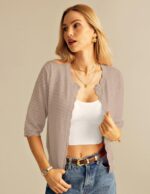GRACE KARIN Women's 3/4 Short Sleeve Cropped Cardigan Lightweight Button up Crochet Knit Sweater Shrug for Summer Spring - Image 5