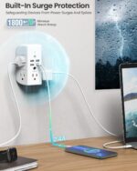 Wall Outlet Extender with Shelf and Night Light,Surge Protector,USB Wall Charger with 5 AC Outlets and 3 USB Ports 1 USB C Outlet Wide Space 3-Sided Power Strip Multi Plug Outlets… - Image 7