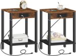 HOOBRO Side Table with Charging Station, Set of 2 End Tables with USB Ports and Outlet, Nightstand with 2-Tier Storage Shelf, for Living Room, Bedroom, Small Space, Rustic Brown and Black BF91UBZP201 - Image 2