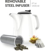 Premium White Ceramic Teapot - Large Teapot with Strainer - 47 oz / 1400 ml - Tea pot with Infuser for Loose Tea - Heat Resistant Handle - Ideal for Gatherings and Tea Party - Image 4