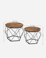 VASAGLE Small Coffee Table Set of 2, Round Coffee Table with Steel Frame, Side End Table for Living Room, Bedroom, Office, Rustic Brown and Ink Black - Image 4