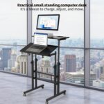 Hadulcet Mobile Standing Desk with Charging Station, Adjustable Standing Computer Desk, Standing Adjustable Laptop Cart with Wheels for Home Office Classroom Black - Image 8