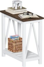 ChooChoo Farmhouse End Table, Narrow Side Table, Slim End Table with Storage Shelf for Small Spaces, Rustic Nightstand, for Living Room, Bedroom White - Image 2