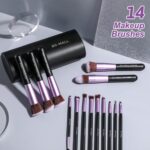 BS-MALL Makeup Brushes Premium Synthetic Foundation Powder Concealers Eye Shadows 14 Pcs Purple for Makeup Beginner or Professional with Travel Case - Image 6