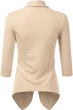 DOUBLJU Lightweight Thin 3/4 Sleeve Open Front Blazer Business Casual Deconstructed Jackets for Womens Clothes with Plus Size - Image 4
