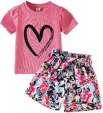 Kids Girl Clothes Heart Print Short Sleeve Top and Shorts Cute Girl Summer Outfits Short Set - Image 2