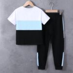 Size 6-12 Years Boys Fashion Clothes Spring Summer Short Sleeve Top & Pants Color Block Clothing Sets - Image 7