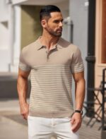 COOFANDY Men's Knit Polo Shirts Short Sleeve Striped Golf Polo Shirts Lightweight Casual Collared T Shirt - Image 3