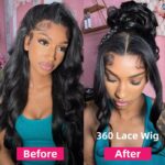 28 Inch 360 Lace Front Wigs Human Hair Drawstring Body Wave Lace Front Wigs Human Hair Pre Plucked 360 HD Full Lace Wig 180 Density Glueless Invisi Strap Frontal Wigs Human Hair for Women - Image 6