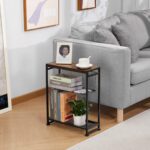 Small Side Table for Small Spaces - Slim End Table with Magazine Holder - 2 in 1 Design Narrow End Table Living Room - Skinny Bedside Table Nightstand Bedroom Thin Side Table, Rustic Brown - Image 3