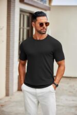 COOFANDY Mens Knit T-Shirts Casual Crewneck Short Sleeve Shirts Summer Tops Basic Pullover Tees - Image 3