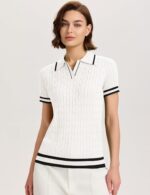 Micoson Womens Short Sleeve Lightweight Sweater Tops Lapel V Neck Cable Knit Polo Shirts Summer Loose Casual Outfits 2025 - Image 3