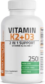 Bronson Vitamin K2 (MK7) with D3 Supplement Non-GMO Formula 5000 IU Vitamin D3 & 90 mcg K2 MK-7 Easy to Swallow D & K Complex, 250 Capsules - Image 6