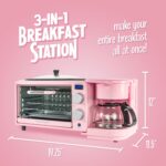 Nostalgia 3-in-1 Retro Breakfast Station - Includes 5 Cup Coffee Maker, Non-Stick Ceramic Griddle, and 4-Slice Toaster Oven - Built-In Timer, Reusable Coffee Filter, Space-Saving Design - Pink - Image 3