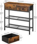 HOOBRO 29.5" Narrow Console Table with 2 Fabric Drawers, Sofa Table, Small Entryway Table with 3-Tier Storage Shelves, Behind Couch Table, for Living Room, Hallway, Rustic Brown and Black BF72XG01 - Image 4