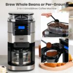 Gevi 10-Cup Coffee Maker with Built-in Burr Grinder, Programmable Timer, 1.5L Water Tank, Reusable Filter & Warming Plate – Drip Coffee Machine for Fresh Ground Coffee - Image 3