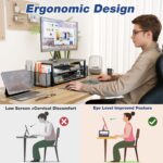 Desk Organizer and Accessories, 2-Tier Computer Monitor Stand Riser with Drawer and 2 Pen Holders, Office Desk Accessories for Office Supplies, Black - Image 3
