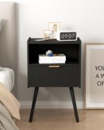 Black Nightstand,Modern Bedside Table with Storage Drawer and Open Wood Shelf, for Living Room, Bedroom and Small Spaces, Accent Night Stand with Solid Wood Legs, Easy Assembly,Classic Black - Image 9