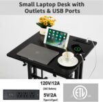 Hadulcet Mobile Standing Desk with Charging Station, Adjustable Standing Computer Desk, Standing Adjustable Laptop Cart with Wheels for Home Office Classroom Black - Image 5