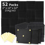 52 Pack Acoustic Foam Panels 1" x 12" x 12" Sound Proof Foam Panles Soundproofing Noise Cancelling Wedge Panels for Home Office Recoding Studio with 300PCS Double-Side Adhesive - Image 2
