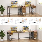 93" Long Desk with Storage, 2 Person Office Desk with Power Outlets & LED Lights, Large Home Office Computer Desk with 4 Fabric Drawers & 2 Monitor Stand for Work Gaming Study - Image 9