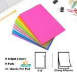 9 Pack Lined Sticky Notes 4x6 in Post Sticky Notes with Lines, 9 Bright Colors Large Ruled Post Sticky Colorful Super Sticking Power Memon Pads, for Office, Home, 35 Sheets/Pad - Image 3