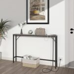 Tohomeor 5.9" Skinny Behind Sofa Console Table with Charging Station 47.2" Narrow Long Behind Couch Table with Power Outlets USB Ports Thin Entry Table for Entryway Living Room Hallway Retro Grey - Image 3