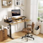 Agilestic 55 x 24 Inches Height Adjustable Electric Standing Desk with 2 Drawers, Stand Up Electric Desk Adjustable Height, Sit Stand Computer Gaming Table with Splice Board, Rustic Brown - Image 3