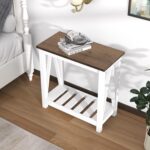 ChooChoo Farmhouse End Table, Narrow Side Table, Slim End Table with Storage Shelf for Small Spaces, Rustic Nightstand, for Living Room, Bedroom White - Image 3