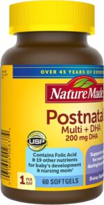 Nature Made Postnatal Multivitamin + DHA 200 mg, Postnatal Vitamins for Breastfeeding Moms & Babies, Vitamins & Nutrients Include Iron, Vitamin D3, Calcium, Iodine and More, 60 Softgels - Image 9