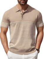 COOFANDY Men's Knit Polo Shirts Short Sleeve Striped Golf Polo Shirts Lightweight Casual Collared T Shirt - Image 2