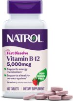 Natrol Vitamin B12 Fast Dissolve Tablets, Promotes Energy, Supports a Healthy Nervous System, Maximum Strength, Strawberry Flavor, 5,000mcg, 100 Count - Image 2