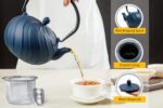 TOPTIER Japanese Cast Iron Teapot with Infuser, Stovetop Safe Teakettle, Wave Design, Enameled Interior, 30 oz (900 ml), Green - Image 6