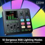 PUPGSIS Gaming Audio Mixer, Audio Interface for PC/Podcast/Streaming, Sound Board with 3.5mm/XLR Mic Input, 48V Phantom Power, Voice Changer, Live Sound Card with DJ Mixer Effects/Bluetooth/4 Channel - Image 9
