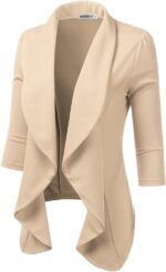 DOUBLJU Lightweight Thin 3/4 Sleeve Open Front Blazer Business Casual Deconstructed Jackets for Womens Clothes with Plus Size - Image 3